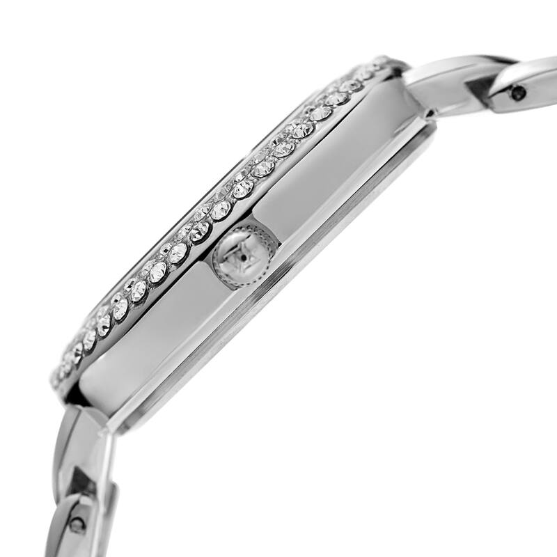 Akribos XXIV Ladies Diamond Glitter Dial Silver-tone Semi-circle Link Bracelet Watch