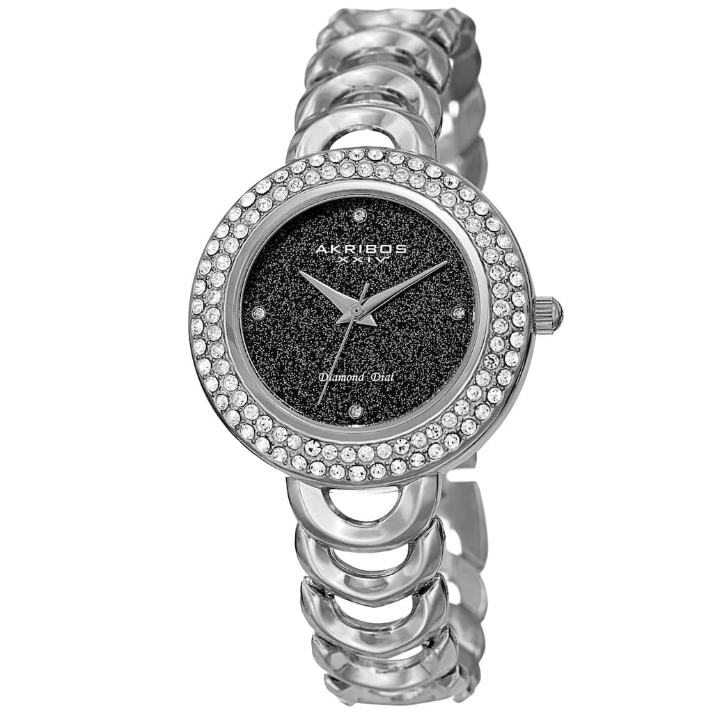 Akribos XXIV Ladies Diamond Glitter Dial Silver-tone Semi-circle Link Bracelet Watch