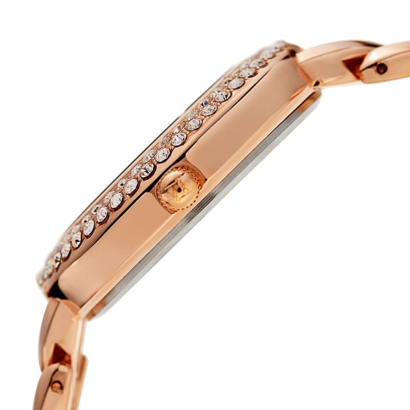 Akribos XXIV Ladies Diamond Glitter Dial Rose-tone Semi-circle Link Bracelet Watch