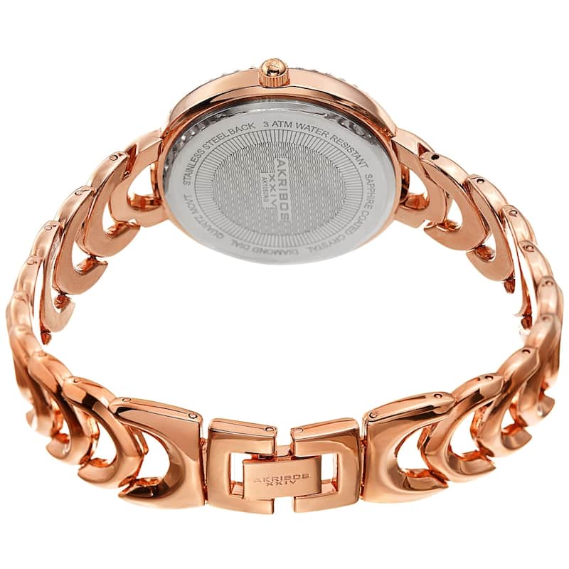 Akribos XXIV Ladies Diamond Glitter Dial Rose-tone Semi-circle Link Bracelet Watch