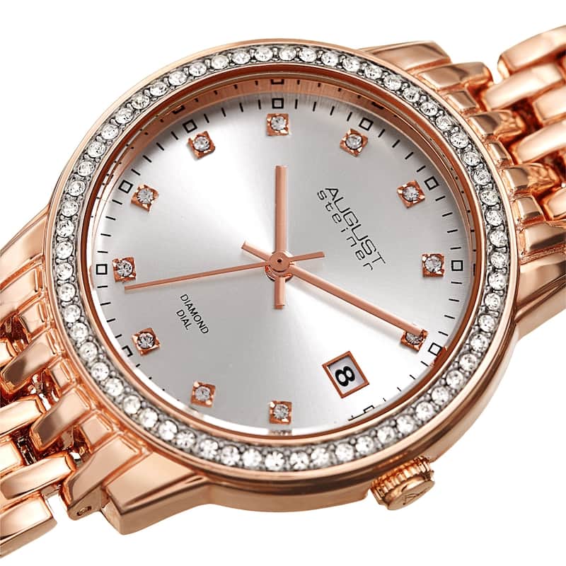 August Steiner Ladies Sparkling Diamond Crystal Rose-tone Bracelet Watch