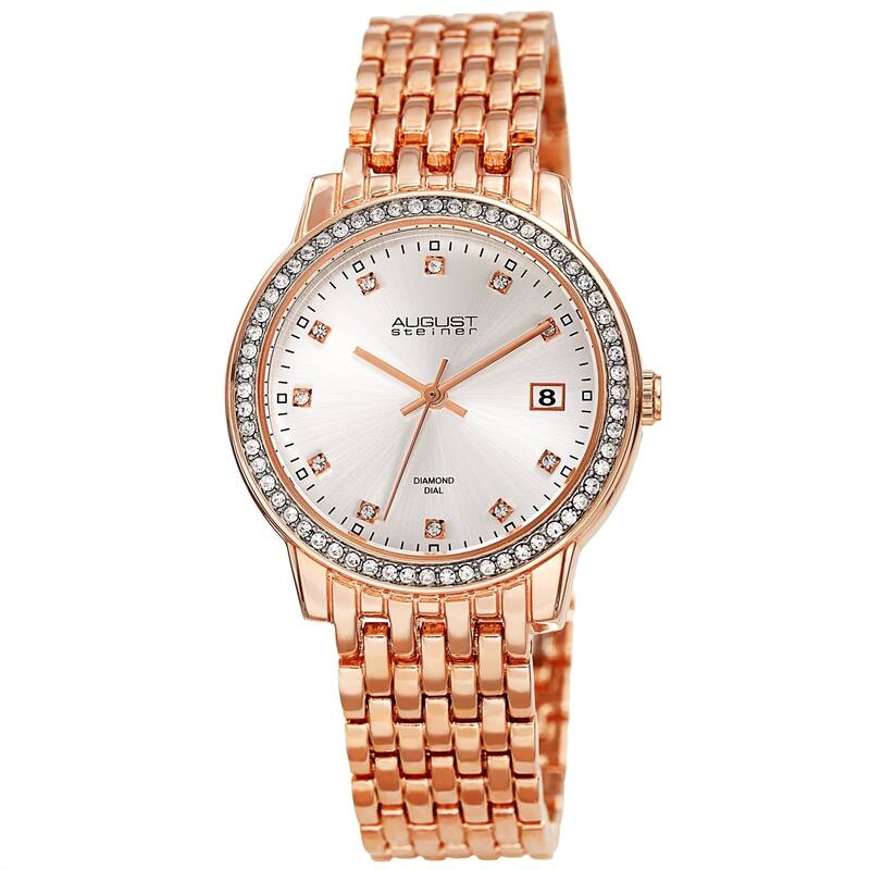 August Steiner Ladies Sparkling Diamond Crystal Rose-tone Bracelet Watch