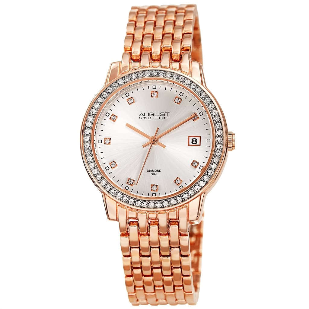 August Steiner Ladies Sparkling Diamond Crystal Rose-tone Bracelet Watch