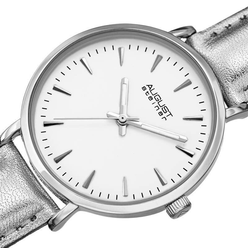 August Steiner Ladies Classic Quartz Silver-tone Leather Strap Watch