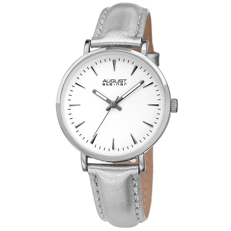 August Steiner Ladies Classic Quartz Silver-tone Leather Strap Watch