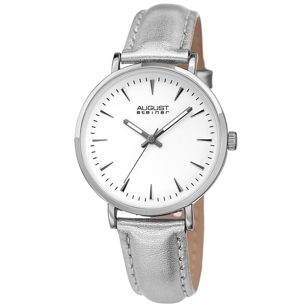 August Steiner Ladies Classic Quartz Silver-tone Leather Strap Watch