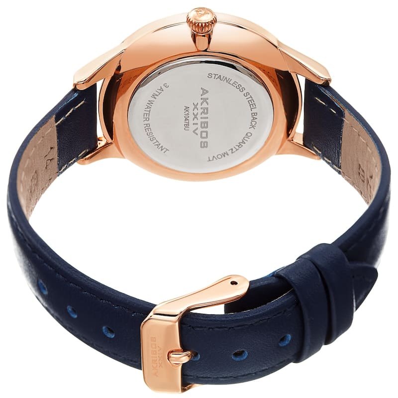 Akribos XXIV Ladies Diamond Floral Blue Leather Strap Watch