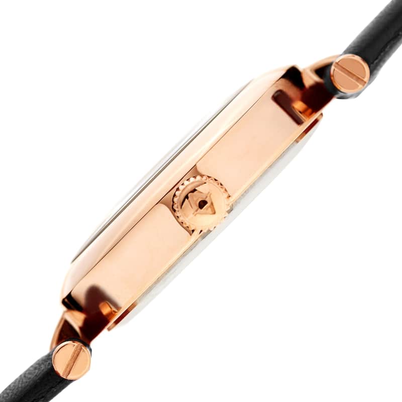 Akribos XXIV Ladies Diamond Heart Barbell Lugs Black Leather Strap Watch