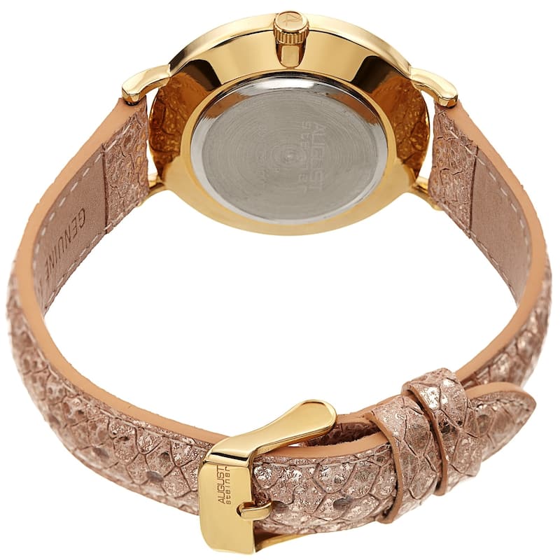 August Steiner Ladies Swarovski Crystal Lizard Patterned Rose Leather Strap Watch