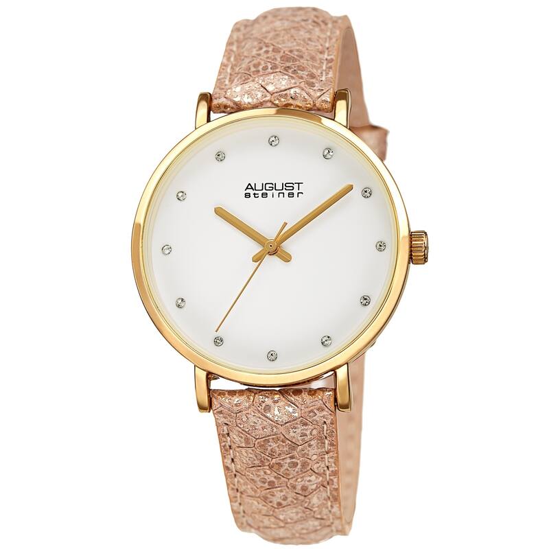 August Steiner Ladies Swarovski Crystal Lizard Patterned Rose Leather Strap Watch