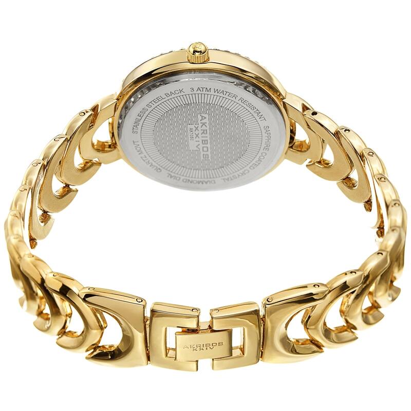 Akribos XXIV Ladies Diamond Glitter Dial Gold-tone Semi-circle Link Bracelet Watch