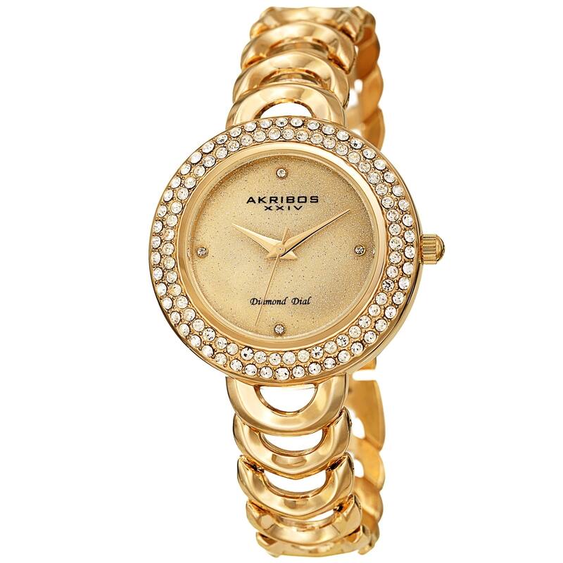 Akribos XXIV Ladies Diamond Glitter Dial Gold-tone Semi-circle Link Bracelet Watch