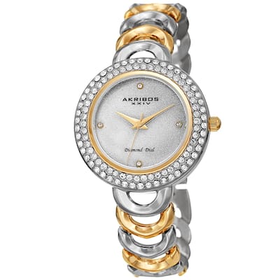 Akribos XXIV Ladies Diamond Glitter Dial Two-tone Semi-circle Link Bracelet Watch