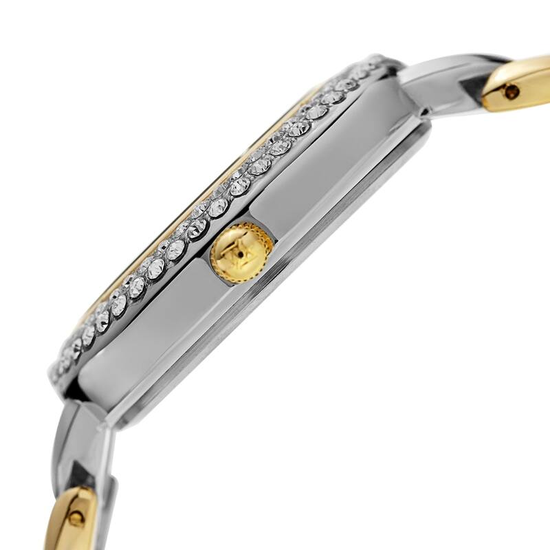 Akribos XXIV Ladies Diamond Glitter Dial Two-tone Semi-circle Link Bracelet Watch