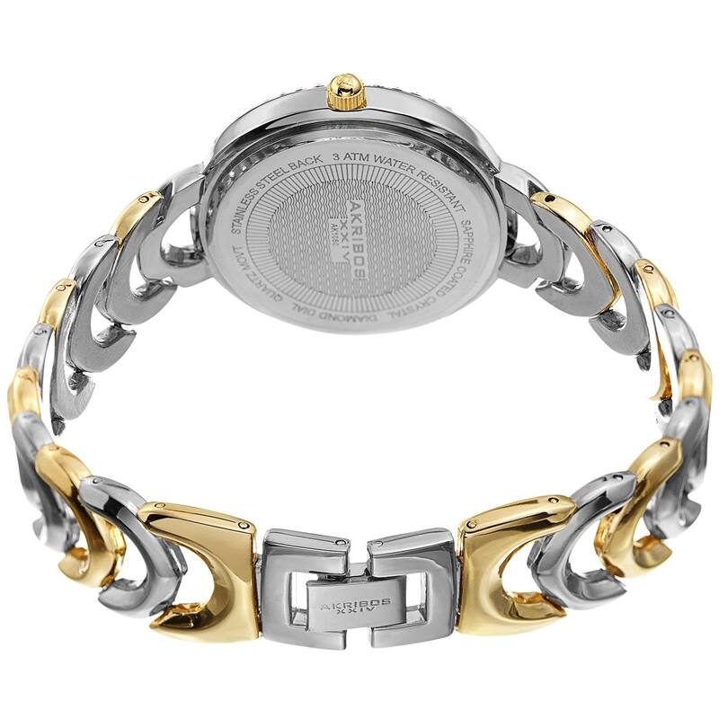 Akribos XXIV Ladies Diamond Glitter Dial Two-tone Semi-circle Link Bracelet Watch