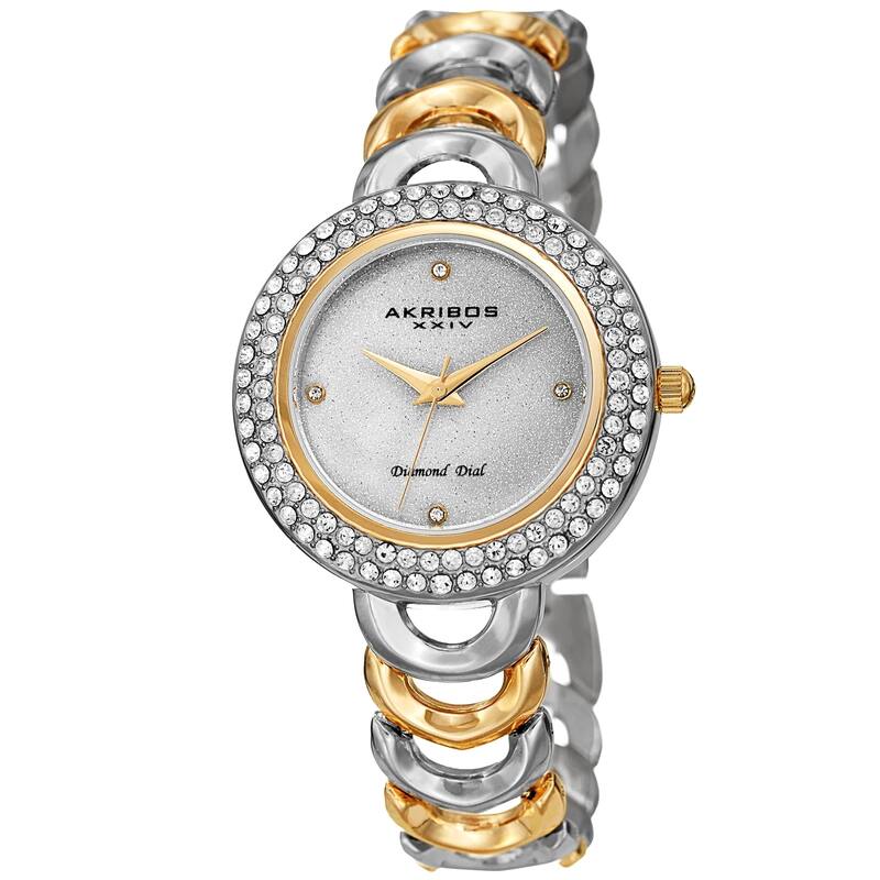 Akribos XXIV Ladies Diamond Glitter Dial Two-tone Semi-circle Link Bracelet Watch