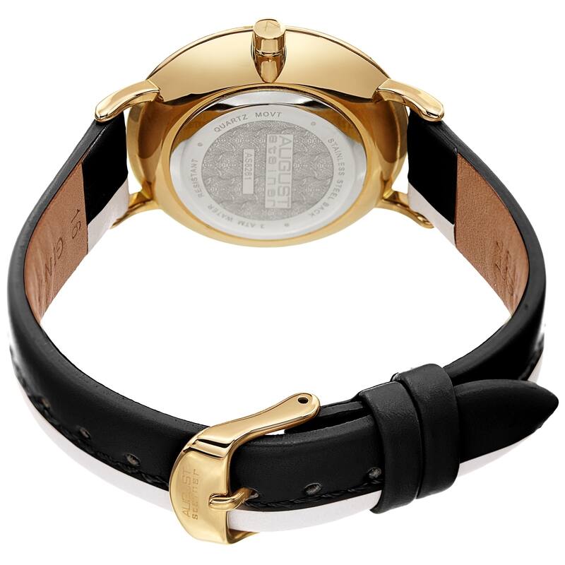 August Steiner Ladies Black & White Split Leather Strap Watch