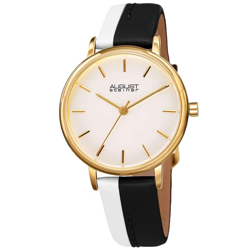 August Steiner Ladies Black & White Split Leather Strap Watch