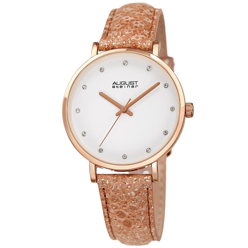 August Steiner Ladies Swarovski Crystal Lizard Patterned Rose Leather Strap Watch