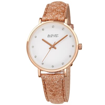 August Steiner Ladies Swarovski Crystal Lizard Patterned Rose Leather Strap Watch