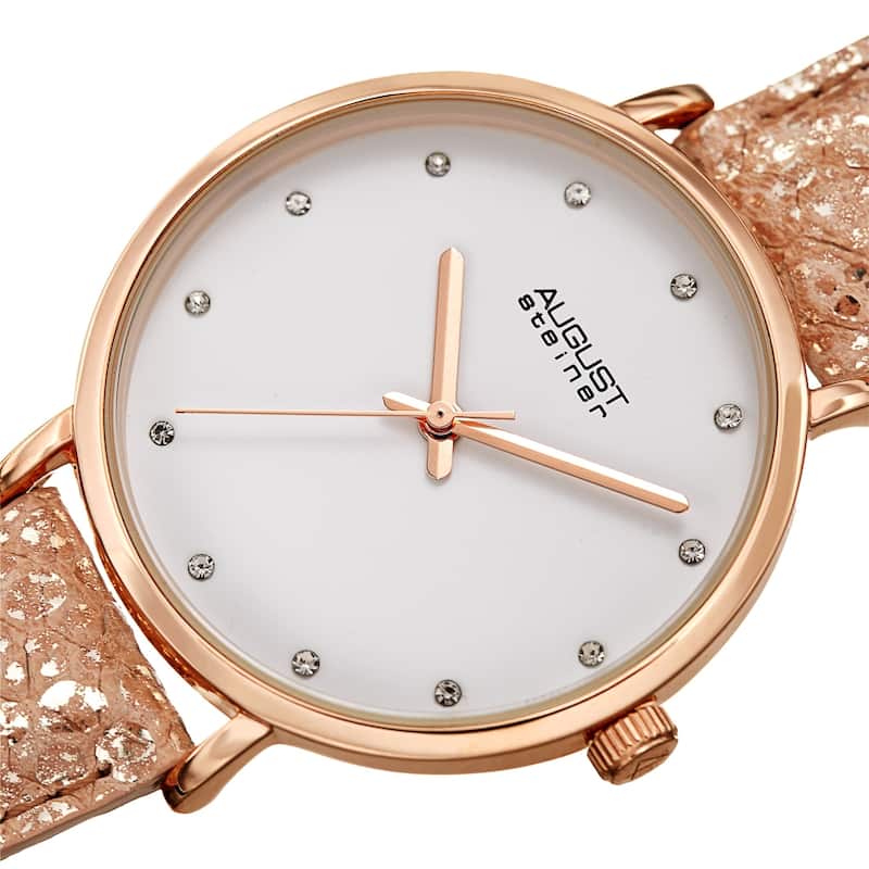 August Steiner Ladies Swarovski Crystal Lizard Patterned Rose Leather Strap Watch