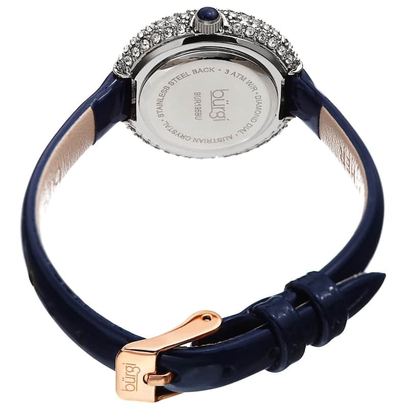 Burgi Ladies Diamond Swarovski Crystal Luxury Blue Leather Strap Watch