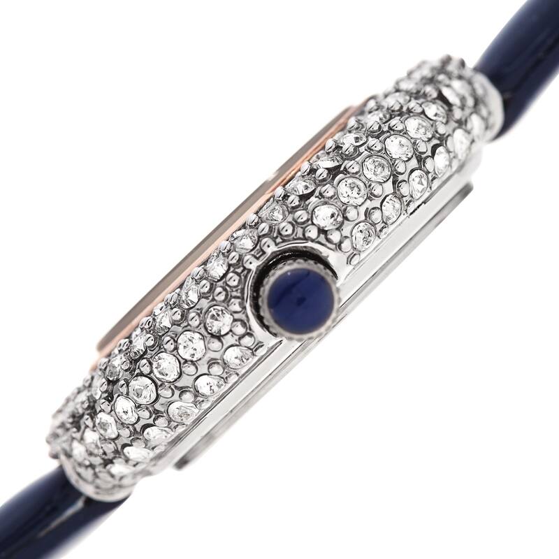 Burgi Ladies Diamond Swarovski Crystal Luxury Blue Leather Strap Watch