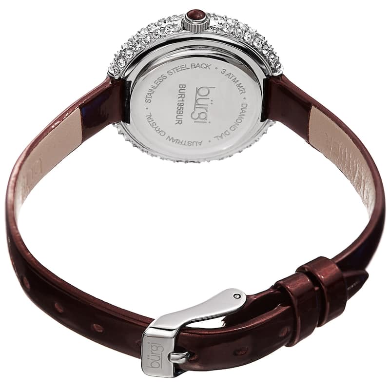 Burgi Ladies Diamond Swarovski Crystal Luxury Burgundy Leather Strap Watch