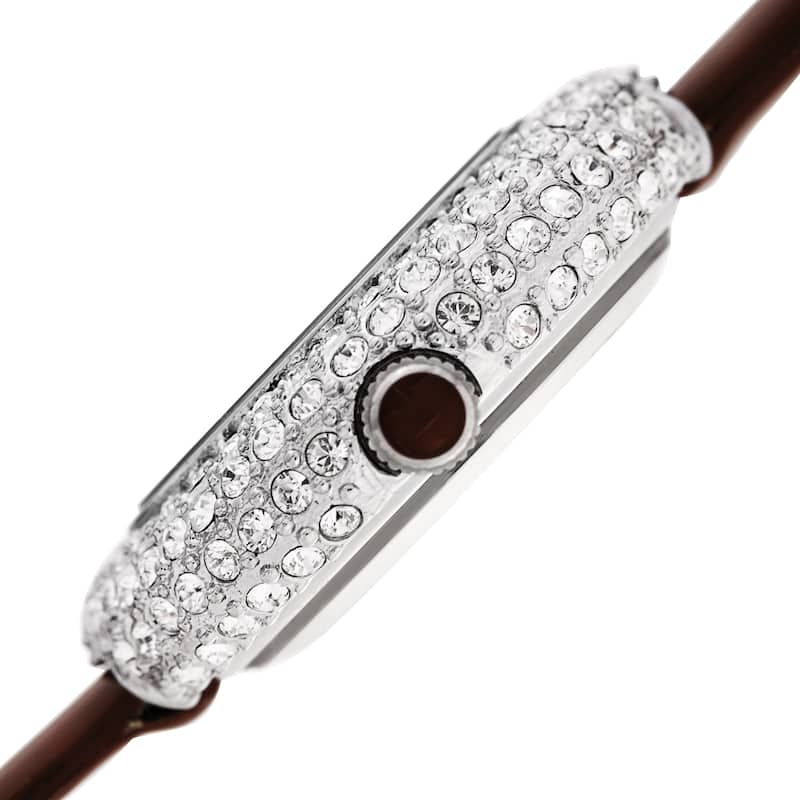 Burgi Ladies Diamond Swarovski Crystal Luxury Burgundy Leather Strap Watch