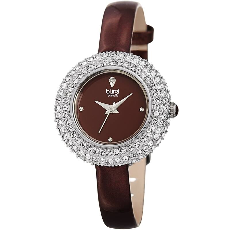 Burgi Ladies Diamond Swarovski Crystal Luxury Burgundy Leather Strap Watch