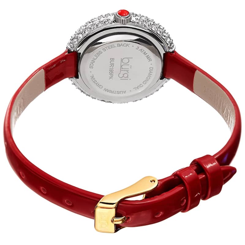 Burgi Ladies Diamond Swarovski Crystal Luxury Red Leather Strap Watch