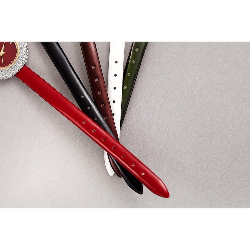 Burgi Ladies Diamond Swarovski Crystal Luxury Red Leather Strap Watch