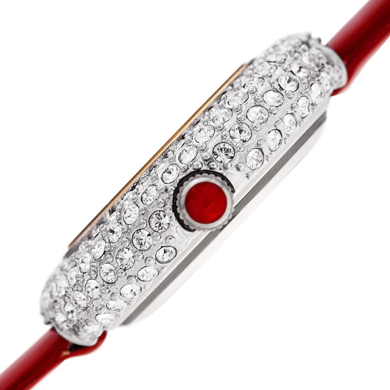 Burgi Ladies Diamond Swarovski Crystal Luxury Red Leather Strap Watch
