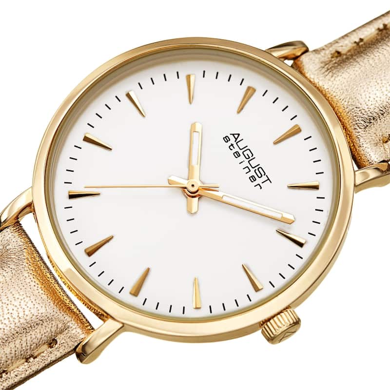 August Steiner Ladies Classic Quartz Gold-tone Leather Strap Watch