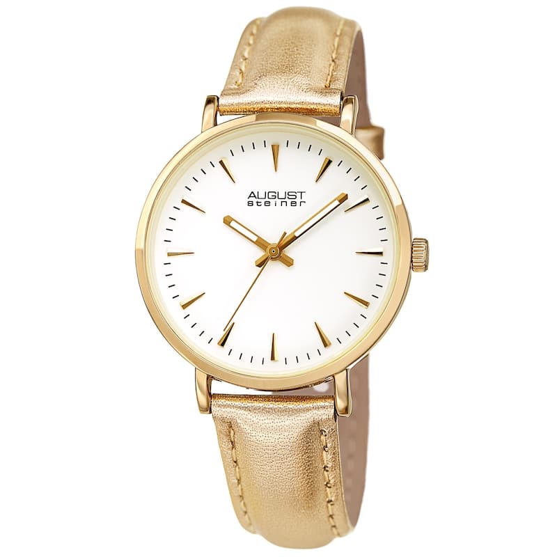 August Steiner Ladies Classic Quartz Gold-tone Leather Strap Watch