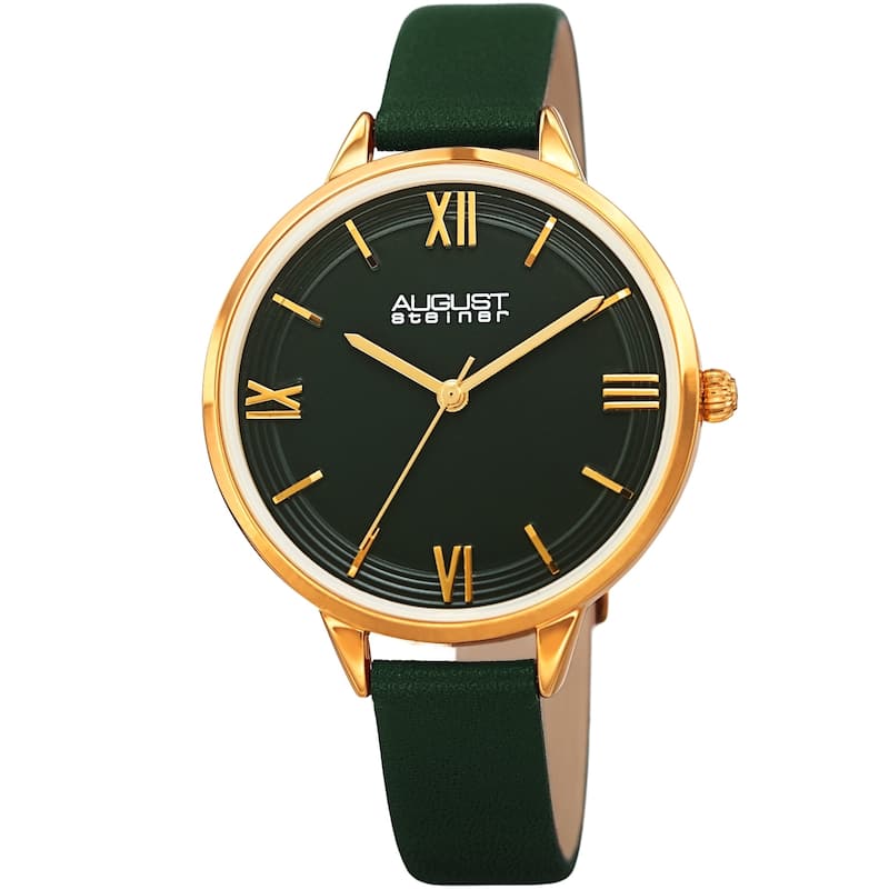 August Steiner Ladies Quartz Green Leather Thin Strap