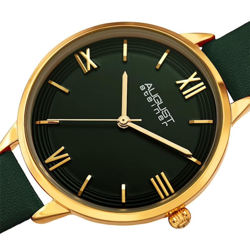 August Steiner Ladies Quartz Green Leather Thin Strap