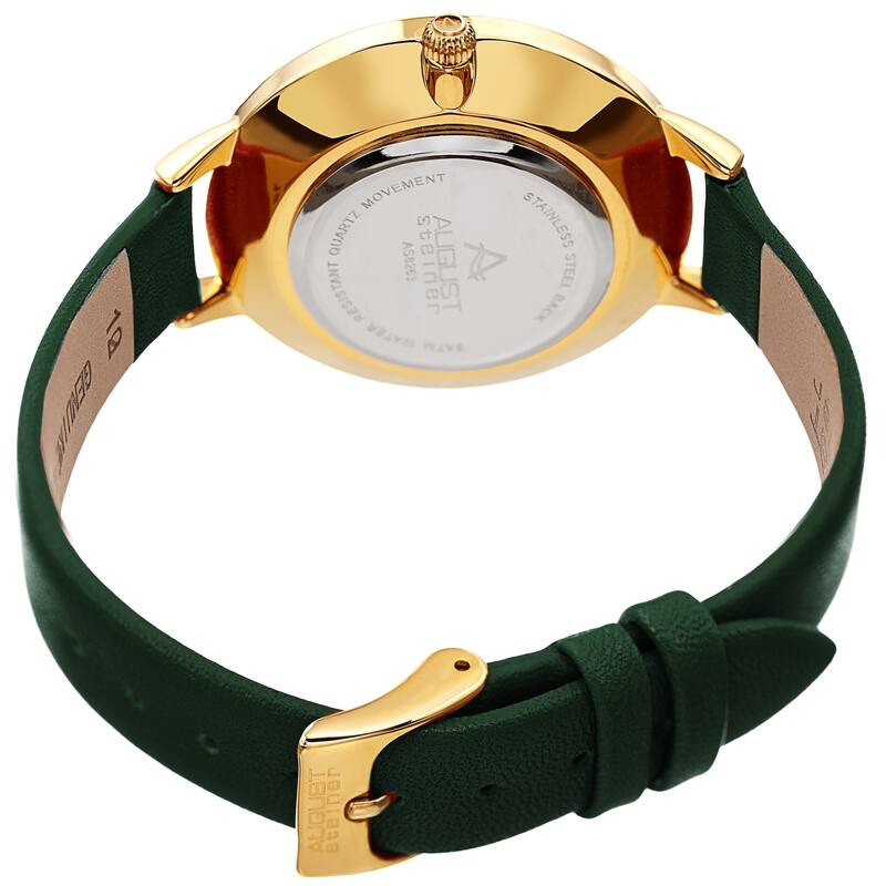August Steiner Ladies Quartz Green Leather Thin Strap