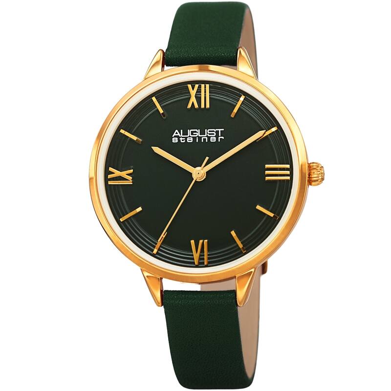 August Steiner Ladies Quartz Green Leather Thin Strap