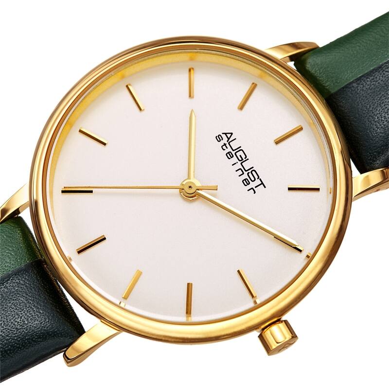 August Steiner Ladies Classic Pine Green Leather Strap Watch