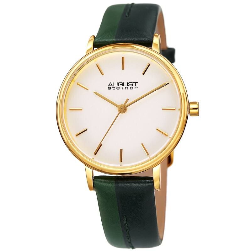August Steiner Ladies Classic Pine Green Leather Strap Watch