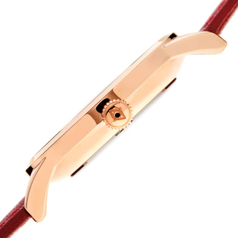 Akribos XXIV Ladies Diamond Floral Red Leather Strap Watch