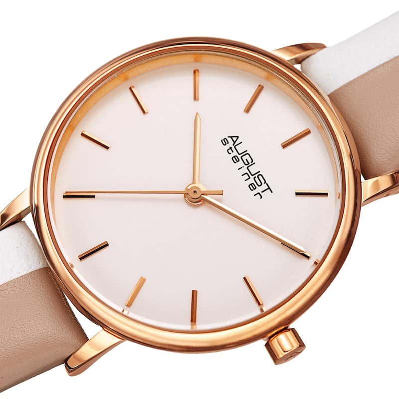 August Steiner Ladies Classic White & Cream Leather Strap Watch