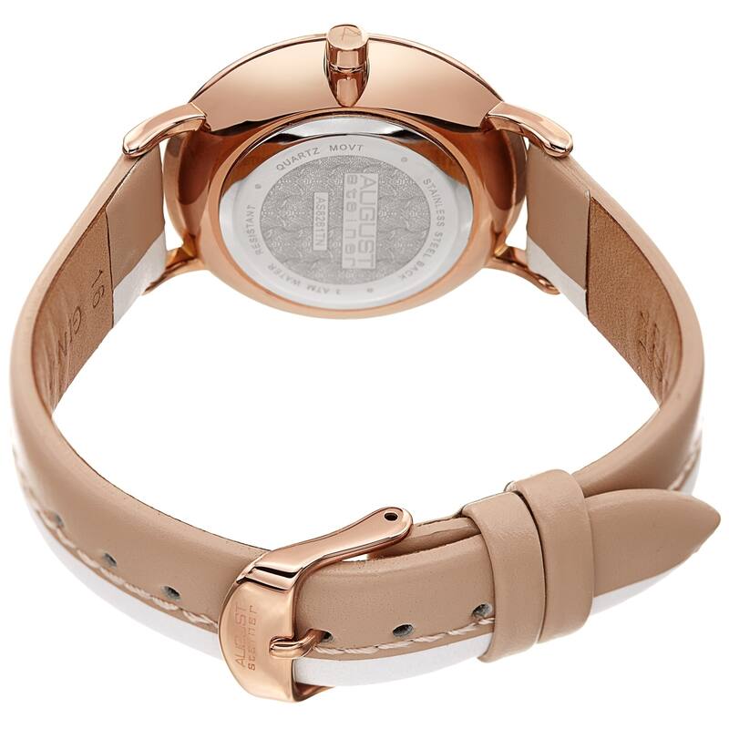 August Steiner Ladies Classic White & Cream Leather Strap Watch