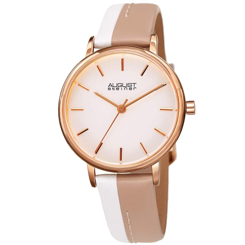 August Steiner Ladies Classic White & Cream Leather Strap Watch