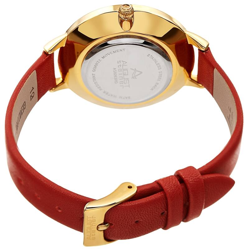 August Steiner Ladies Quartz Red Leather Thin Strap