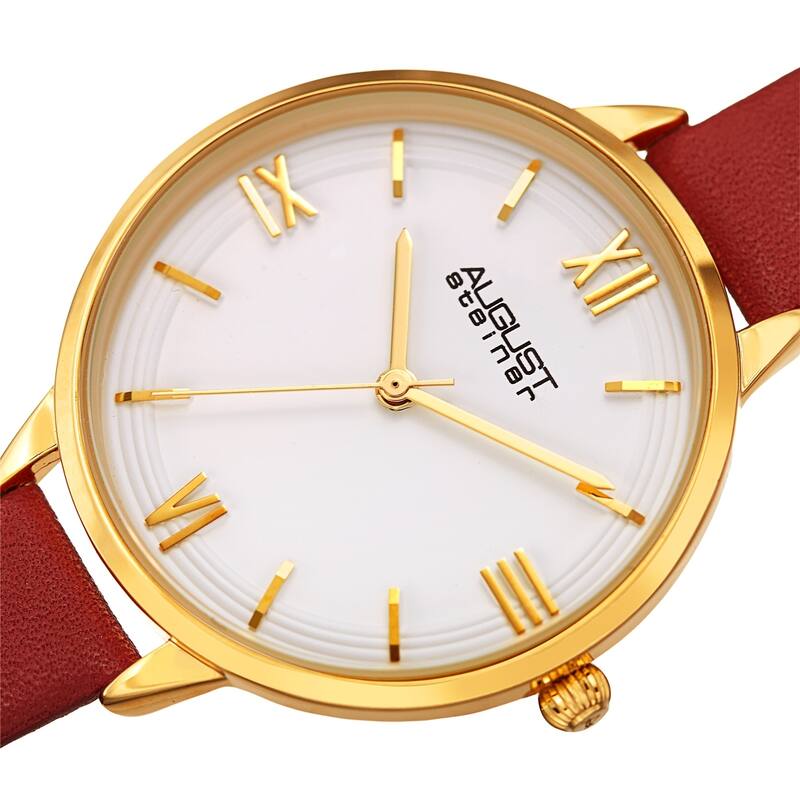 August Steiner Ladies Quartz Red Leather Thin Strap