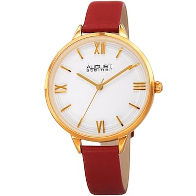 August Steiner Ladies Quartz Red Leather Thin Strap