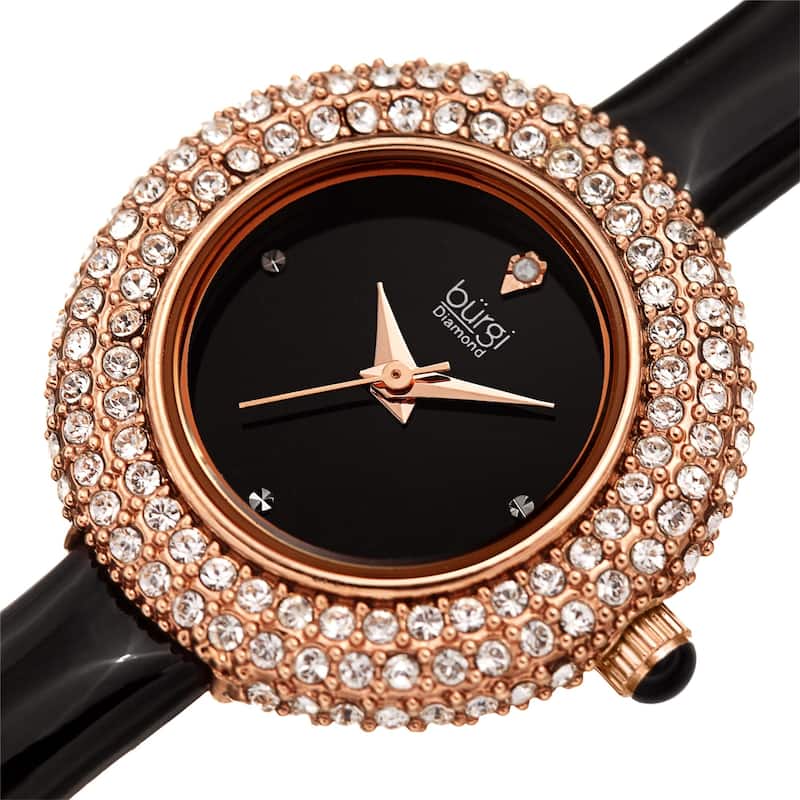 Burgi Ladies Diamond Swarovski Crystal Luxury Leather Strap Watch Gifts for Her