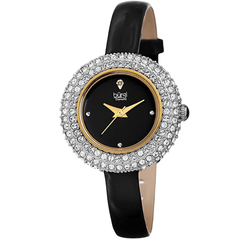 Burgi Ladies Diamond Swarovski Crystal Luxury Leather Strap Watch Gifts for Her